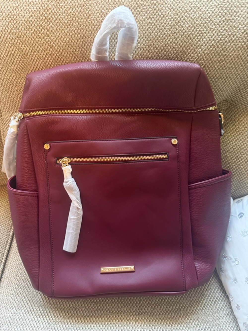 Poppy & Peonies City Leather Backpack - Burgundy